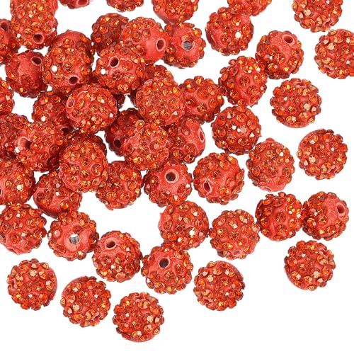 uxcell Strassstein-Perlen aus Modelliermasse, runde Disco-Kugeln, 8 mm, für DIY-Armbänder, Halsketten, Schmuckherstellung, 100 Stück, Orange / Rot von uxcell
