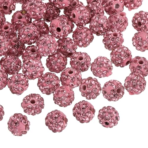 uxcell Strassstein-Perlen aus Modelliermasse, runde Disco-Kugeln, 8 mm, für DIY-Armbänder, Halsketten, Schmuckherstellung, Hellrosa, 100 Stück von uxcell