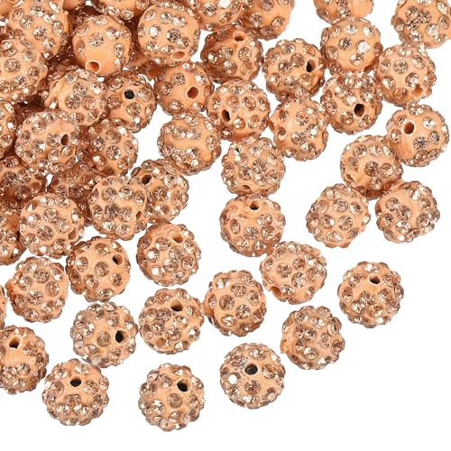 uxcell Strassstein-Perlen aus Modelliermasse, runde Disco-Kugeln, 8 mm, für DIY-Armbänder, Halsketten, Schmuckherstellung, Pfirsichfarben, 100 Stück von uxcell