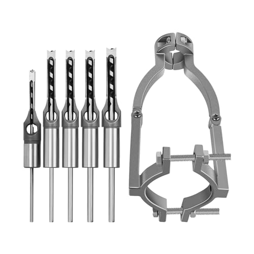 Vierkantlochbohrer Sets mit Adapter, Holzbearbeitungs HSS Holzstemmmeißel, Senker, Lochsägen-Stemmbohrer-Set, 6,4 mm, 8 mm, 9,5 mm, 11 mm, 12,7 mm (5 Stück) von uzoyfoda