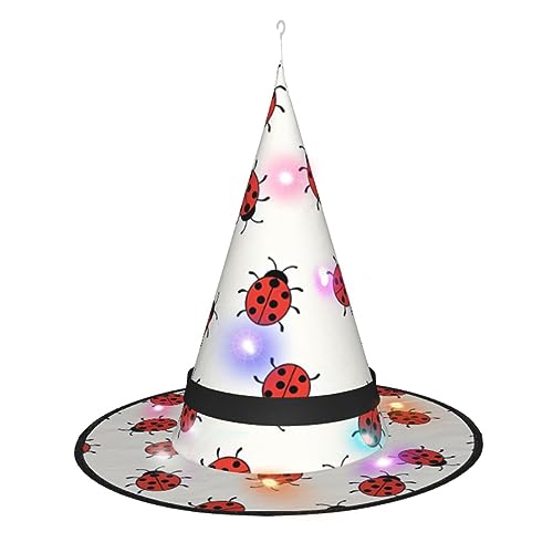 Hexenhut mit Marienkäfer-Muster, unendlich gesprenkelt, LED-farbiges Licht, Hexenhüte für Damen, Halloween, festliche Atmosphäre, geeignet für Partys von vacsAX