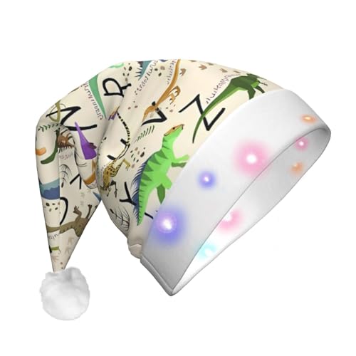 vacsAX Festliche LED-beleuchtete Weihnachtsmütze Mehrere Blinkmodi - Perfekt für Feiertagsfeiern und Feiern! Stilvolle Lernalphabets mit Dinosauriern von vacsAX