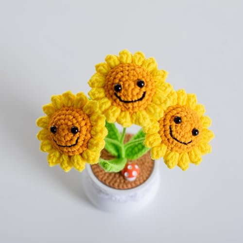 vaiyiyav Finish Mini Häkelblumen Smiley Sonnenblumen Häkeln Sonnenblumen Tischdekorationen Geschenke für Freunde und Liebhaber (Lächeln) von vaiyiyav