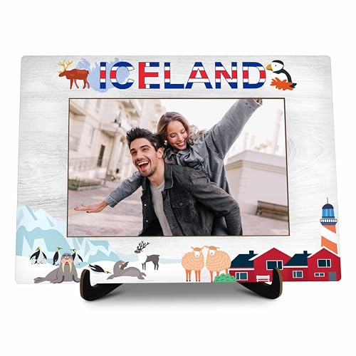 Island-Bilderrahmen aus Holz, Schreibtisch-Bilderrahmen mit Ständer, isländische Souvenirs für Frauen und Männer, Island-Familienurlaub, Island-Familienurlaub, Island-Familie, Hochzeitsgeschenke, von valucise