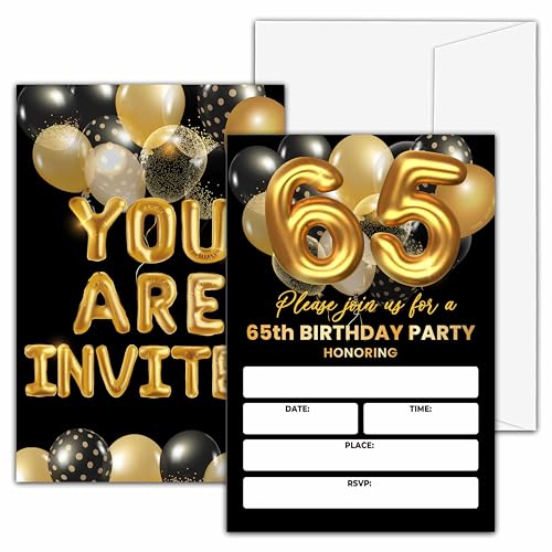 Valucise Einladungen zum 65. Geburtstag, Schwarz und Gold, einzigartiges Designpapier, 20 Einladungen mit 20 Umschlägen von valucise