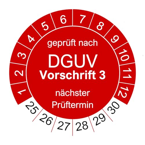 500 Prüfplaketten für DGUV V3 Vorschrift 3 - Ø 30mm - 2025-2030 - nachhaltig - rot - 2024 nächste Prüfung (500 Stück, rot) von vamani