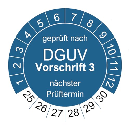 1000 Prüfplaketten für DGUV V3 Vorschrift 3 - Ø 30mm - 2025-2030 - nachhaltig - blau - 2024 nächste Prüfung (1000 Stück, blau) von vamani