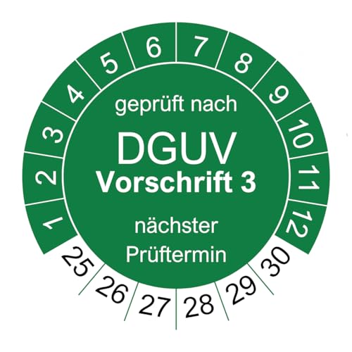 20 Prüfplaketten für DGUV V3 Vorschrift 3 - Ø 30mm - 2025-2030 - nachhaltig - grün - 2024 nächste Prüfung (20 Stück, grün) von vamani