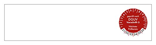 Kabelprüfplaketten DGUV V3 Vorschrift 3-25x100 mm - 100-2000 Stück - CO2 neutral gedruckt in Deutschland - rot - 2021-2026 (1000) von vamani