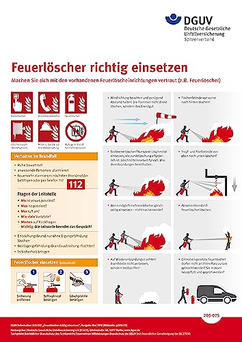 Poster: Feuerlöscher richtig einsetzen - DIN A2 - gefaltet - DGUV 203-053 - Feuerlöscher benutzen von vamani
