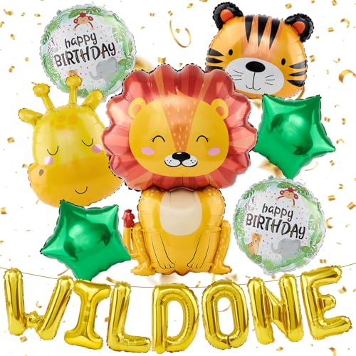 Dschungel Safari Deko 1. Geburtstag Junge Mädchen Wild One Geburtstag Deko mit Folienballon Tiere Löwe Giraffe Tiger Luftballon Safari Kindergeburtstag Deko Baby Shower Geburtstagsparty Deko von vamei