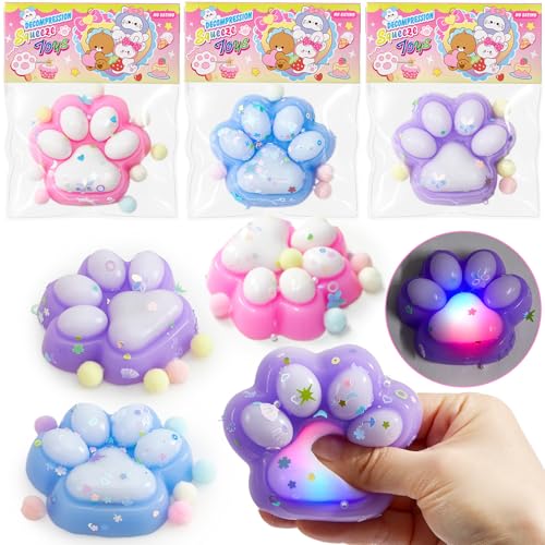 vamei 3 Stück LED Katzenpfoten Squishy Squeeze Spielzeug Cat Claw Squishy Toy Entspannungs Stressabbau Quetschspielzeuge Party Mitgebsel Kindergeburtstag Geschenke für Kinder Mädchen von vamei