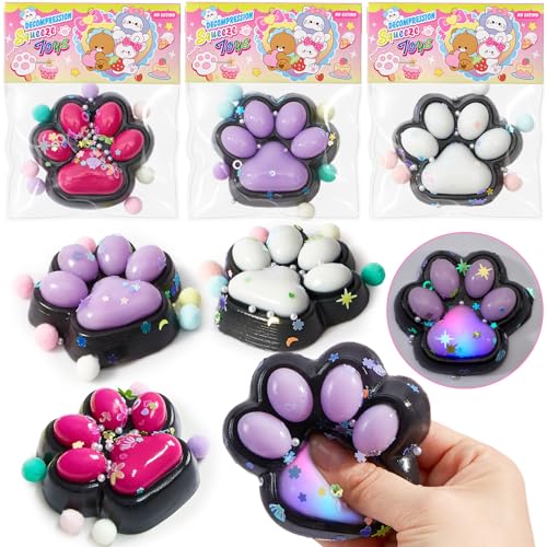 vamei 3 Stück LED Katzenpfoten Squishy Squeeze Spielzeug Cat Paw Squishy Toy Entspannungs Stressabbau Quetschspielzeuge Party Mitgebsel Kindergeburtstag Geschenke für Kinder Mädchen (Schwarz) von vamei