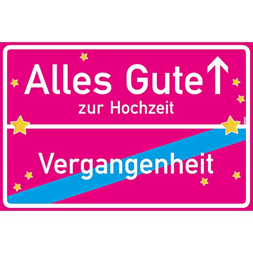 vanva Alles Gute zur Hochzeit Ortsschild Gastgeschenke Hochzeit Schild 30x20 cm Hochzeitskarte Geldgeschenke Hochzeit Pink von vanva