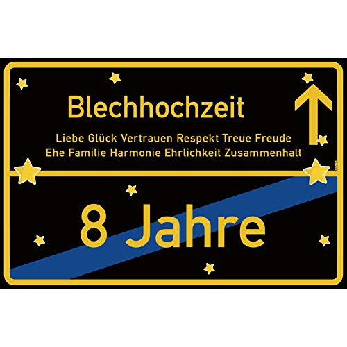 vanva Blechhochzeit Schild Blechhochzeit Ortsschild 30x20 cm Liebe Hochzeit 8. Hochzeitstag Party Deko Geschenke Dekoration Hochzeits-Deko Blechhochzeit Geschenkideen von vanva