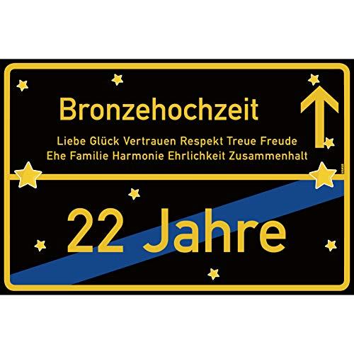 vanva Bronzehochzeit Schild Bronzehochzeit Ortsschild 30x20 cm Liebe Hochzeit 22. Hochzeitstag Party Deko Geschenke Dekoration Hochzeits-Deko Bronzehochzeit Geschenkideen von vanva