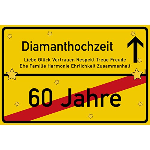 vanva Diamanthochzeit Schild Diamanthochzeit Ortsschild 30x20 cm Liebe Hochzeit 60. Hochzeitstag Party Deko Geschenke Dekoration Hochzeits-Deko Diamanthochzeit Geschenkideen von vanva