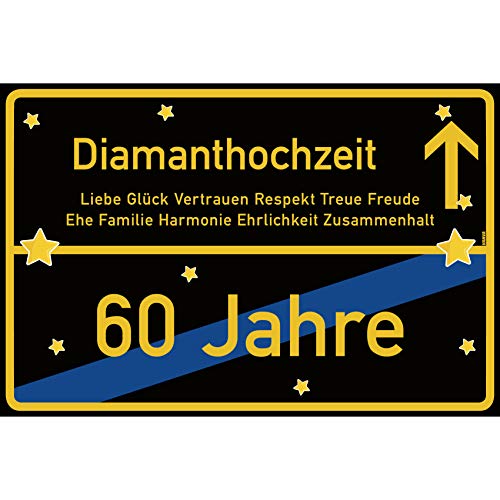 vanva Diamanthochzeit Schild Diamanthochzeit Ortsschild 30x20 cm Liebe Hochzeit 60. Hochzeitstag Party Deko Geschenke Dekoration Hochzeits-Deko Diamanthochzeit Geschenkideen von vanva