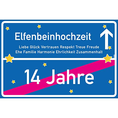 vanva Elfenbeinhochzeit Schild Elfenbeinhochzeit Ortsschild 30x20 cm Liebe Jubiläum 14. Hochzeitstag Party Deko Geschenke Dekoration Hochzeits-Deko Elfenbeinhochzeit Geschenkideen von vanva