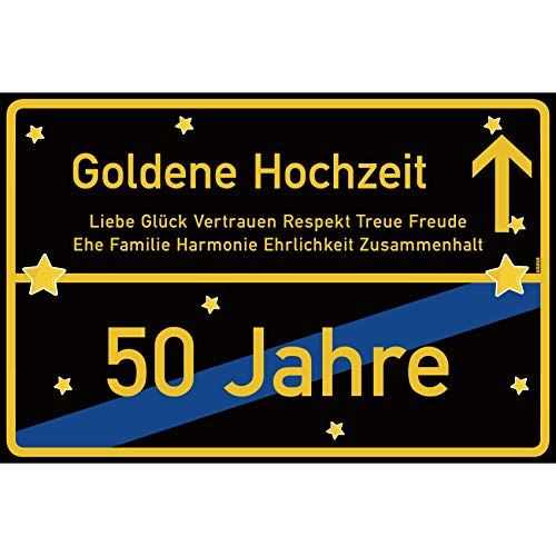 vanva Goldene Hochzeit Schild Goldene Hochzeit Ortsschild 30x20 cm Liebe Hochzeit 50. Hochzeitstag Party Deko Geschenke Dekoration Hochzeits-Deko Goldene Hochzeit Geschenkideen von vanva