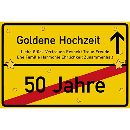 vanva Goldene Hochzeit Schild Goldene Hochzeit Ortsschild 30x20 cm Liebe Hochzeit 50. Hochzeitstag Party Deko Geschenke Dekoration Hochzeits-Deko Goldene Hochzeit Geschenkideen von vanva