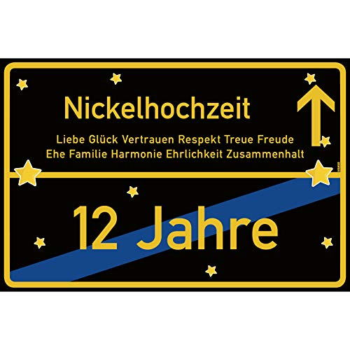 vanva Nickelhochzeit Schild Nickelhochzeit Ortsschild 30x20 cm Liebe Hochzeitskarte 12. Hochzeitstag Party Deko Geschenke Dekoration Hochzeits-Deko Nickelhochzeit Geschenkideen von vanva