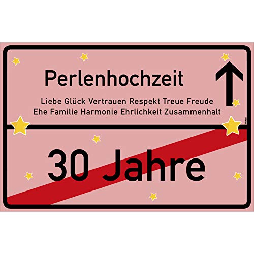 vanva Perlenhochzeit Schild Perlenhochzeit Ortsschild 30x20 cm Liebe Hochzeitsgeschenk 30. Hochzeitstag Party Deko Geschenke Dekoration Hochzeits-Deko Perlenhochzeit Geschenkideen von vanva