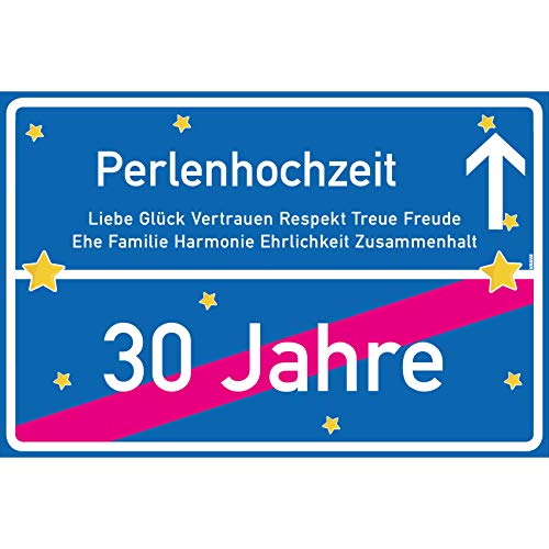 vanva Perlenhochzeit Schild Perlenhochzeit Ortsschild 30x20 cm Liebe Hochzeitsgeschenk 30. Hochzeitstag Party Deko Geschenke Dekoration Hochzeits-Deko Perlenhochzeit Geschenkideen von vanva