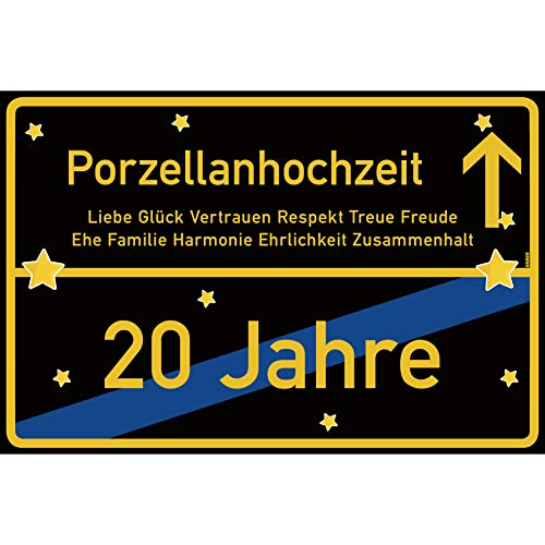 vanva Porzellanhochzeit Schild Porzellanhochzeit Ortsschild 30x20 cm Liebe Hochzeitsgeschenk 20. Hochzeitstag Party Deko Geschenke Dekoration Hochzeits-Deko Porzellanhochzeit Geschenkideen von vanva