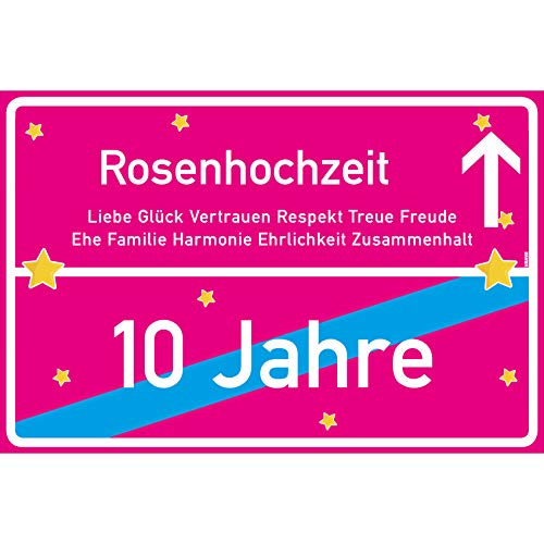 vanva Rosenhochzeit Schild Rosenhochzeit Ortsschild 30x20 cm Liebe Jubiläum 10. Hochzeitstag Party Deko Geschenke Dekoration Hochzeits-Deko Rosenhochzeit Geschenkideen von vanva