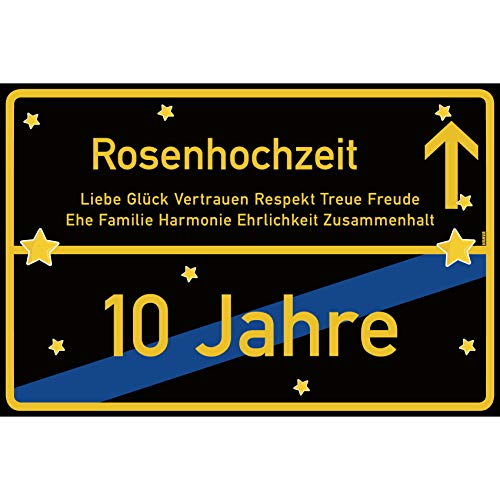 vanva Rosenhochzeit Schild Rosenhochzeit Ortsschild 30x20 cm Liebe Jubiläum 10. Hochzeitstag Party Deko Geschenke Dekoration Hochzeits-Deko Rosenhochzeit Geschenkideen von vanva