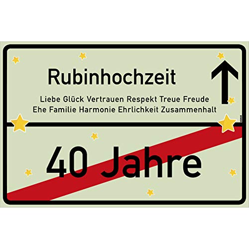 vanva Rubinhochzeit Schild Rubinhochzeit Ortsschild 30x20 cm Liebe Hochzeit 40. Hochzeitstag Party Deko Geschenke Dekoration Hochzeits-Deko Rubinhochzeit Geschenkideen von vanva