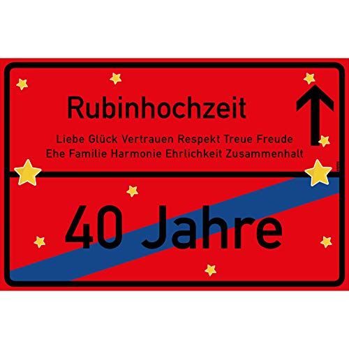 vanva Rubinhochzeit Schild Rubinhochzeit Ortsschild 30x20 cm Liebe Hochzeit 40. Hochzeitstag Party Deko Geschenke Dekoration Hochzeits-Deko Rubinhochzeit Geschenkideen von vanva