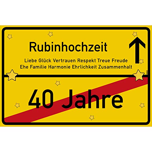 vanva Rubinhochzeit Schild Rubinhochzeit Ortsschild 30x20 cm Liebe Hochzeit 40. Hochzeitstag Party Deko Geschenke Dekoration Hochzeits-Deko Rubinhochzeit Geschenkideen von vanva