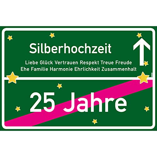 vanva Silberhochzeit Schild Silberhochzeit Ortsschild 30x20 cm Liebe Hochzeitsgeschenk 25. Hochzeitstag Party Deko Geschenke Dekoration Hochzeits-Deko Silberhochzeit Geschenkideen von vanva