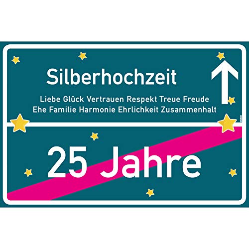 vanva Silberhochzeit Schild Silberhochzeit Ortsschild 30x20 cm Liebe Hochzeitsgeschenk 25. Hochzeitstag Party Deko Geschenke Dekoration Hochzeits-Deko Silberhochzeit Geschenkideen von vanva