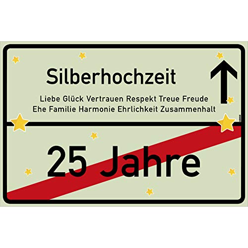 vanva Silberhochzeit Schild Silberhochzeit Ortsschild 30x20 cm Liebe Hochzeitsgeschenk 25. Hochzeitstag Party Deko Geschenke Dekoration Hochzeits-Deko Silberhochzeit Geschenkideen von vanva