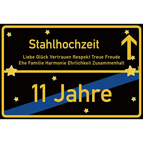 vanva Stahlhochzeit Schild Stahlhochzeit Ortsschild 30x20 cm Liebe Hochzeitsgeschenk 11. Hochzeitstag Party Deko Geschenke Dekoration Hochzeits-Deko Stahlhochzeit Geschenkideen von vanva