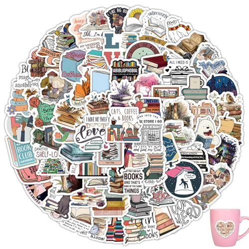 100 Stück Bookish Sticker,Buch Lesen Vintage Aufkleber,Wasserfester Vinylaufkleber,Book Sticker,für Wasserflaschen,Scrapbooking,Tagebuch,Laptop,Skateboard von vcsjw