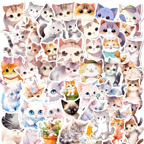 100 Stück Katzen Sticker,Katzensticker,Sticker Katzen,Aufkleber Katze,Cute Stickers,Wasserdicht Vinyl Cat Sticker für Skateboard Laptop Handy Trinkflasche DIY Journal Motorrad Fahrrad von vcsjw