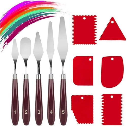 11 Stück Strukturpaste Leinwand,Spachtel Für Acrylmalerei,Palette Messer Set,Spachtel Set Acrylmalerei,5 Stück Malmesser Mit 6 Zahnspachtel,Spachtel Acrylmalerei,Für Strukturpaste,Aquarell,ölgemälde von vcsjw