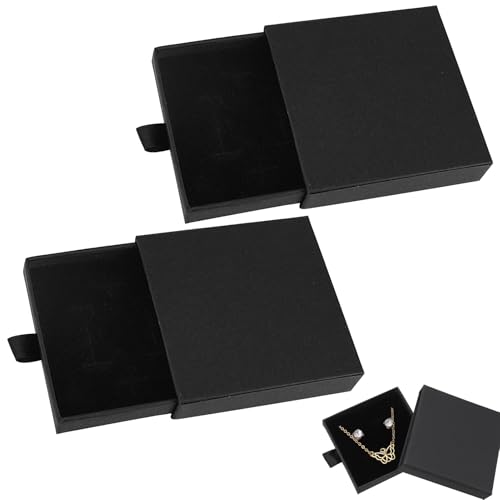 2 Pack Schmuck Geschenkbox,Schmuckschachtel,7x7x1.7cm Schmuckbox Klein,Kraft Schwarze Geschenkbox mit Deckel Klein,Schmuckschatulle Klein für Armbänder Ringe Ohrringe Ketten von vcsjw