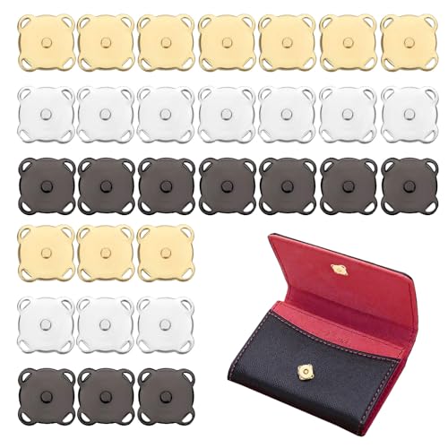 30 Paare Magnetverschluss Tasche 14 mm,Magnetknöpfe zum Annähen,Magnetverschluss für Taschen,Magnetische Druckknöpfe zum Annähen für Handarbeiten Basteln Kleidung Nähen Taschen(Schwarz Silber Gold) von vcsjw