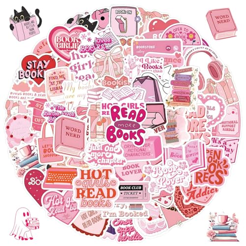 60 Stück Bookish Sticker,Rosa Serie Book Sticker,Sticker Bookish für Buchliebhaber,Wasserfeste Buchaufkleber für Geschenke Deko Sammelalben Skateboard Koffer Handyhüllen [4-8cm] von vcsjw