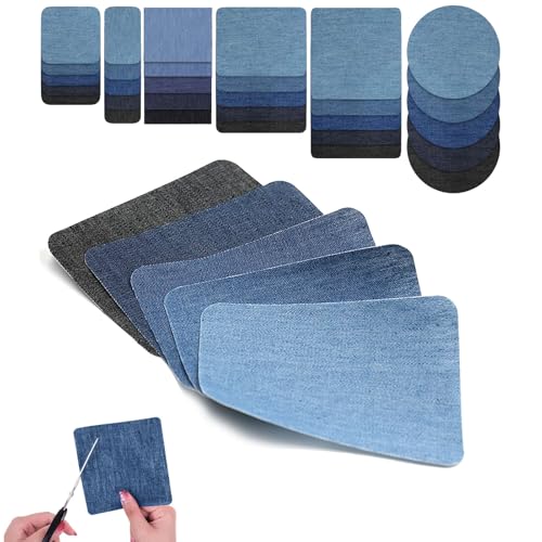 30 Stück Bügelflicken Jeans,Baumwolle Jeans Flicken zum Aufbügeln Innen,Aufbügelflicken,Bügelflicken zum Aufbügeln Innen und Außen Reparatur Dekoration,Mit Ovalem,Quadratischem - Blautöne 6 Größen von vcsjw