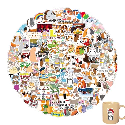 Meerschweinchen Aufkleber,100 Stück Capybara Sticker,Guinea Pig Sticker Tiere,Capibara Geschenk,Cute Sticker,Wasserdicht Vinyl Stickers für Laptop Skateboard Motorrad Fahrrad Scrapbook Koffer Deko von vcsjw