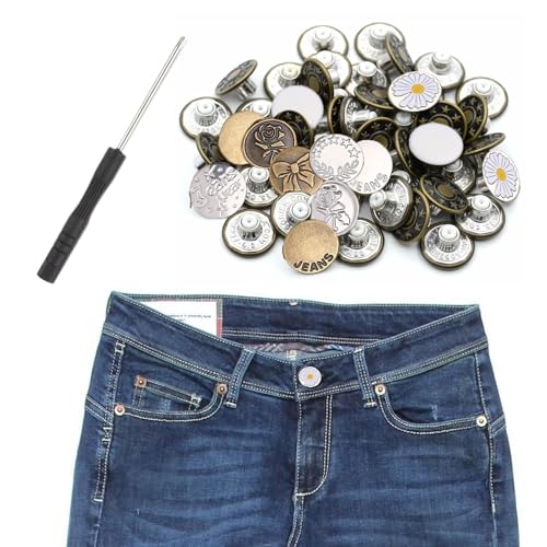 Jeans Knöpfe Ohne Nähen,20 Stück Jeans Knöpfe Set,Hosenknöpfe für Jeans,Ø 17mm Verstellbare Jeansknöpfe mit Schraubendreher,für DIY Jeansknopf zur Reparatur von Jeans,Hose von vcsjw