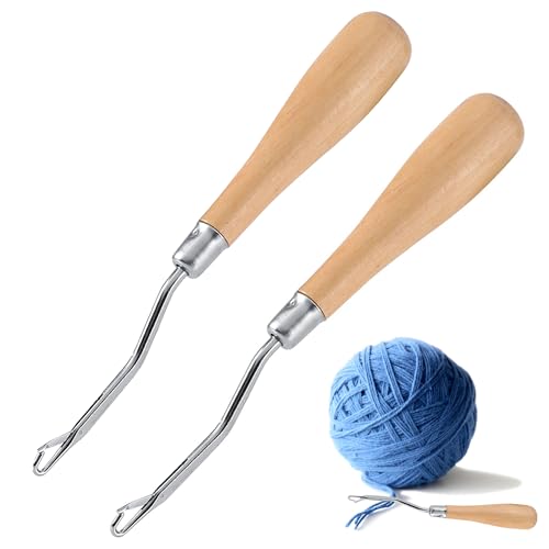 Knüpfhaken,2 Stück Häkelnadel Holz,Knüpfnadel Set,Knüpfnadel Haar Häkelnadel Stricken Häkeln,Ergonomischer Griff Häkelnadel-Set für Anfänger von vcsjw