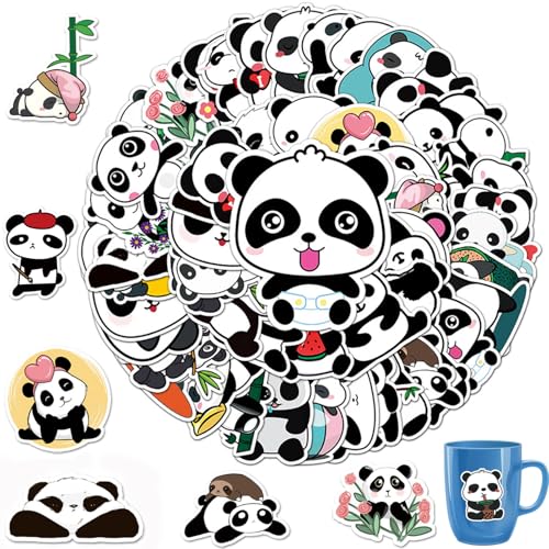 Panda Sticker,50 Stück Pandabär Vinyl Aufkleber Set,Panda Geschenk,Wasserfeste Panda Tier Aufkleber für Deko Laptop Auto Skateboard Kühlschränke Fahrrad Motorrad Gepäck Skateboard Sticker von vcsjw