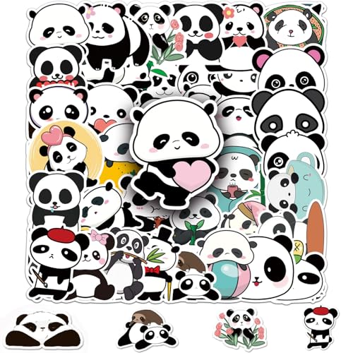 Panda Sticker,50 Stück Pandabär Vinyl Aufkleber Set,Panda Geschenk,Wasserfeste Panda Tier Aufkleber für Deko Laptop Auto Skateboard Kühlschränke Fahrrad Motorrad Gepäck Skateboard Sticker von vcsjw